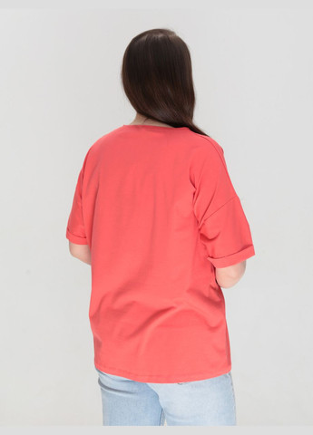 Футболка женская коралловая широкая однотонная JEANSclub Подовжена - (322999589)