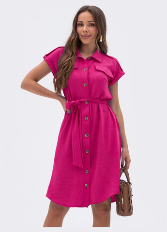 Розовое кэжуал платье рубашка с поясом розового цвета Dressa однотонное