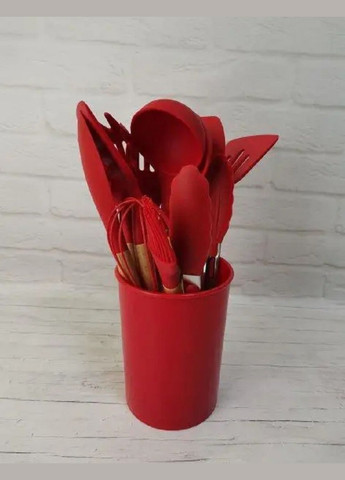 Набор кухонных силиконовых принадлежностей 12 предметов термостойких с деревьяными ручками EB-3610 КРАСНЫЙ Edenberg (316093361)