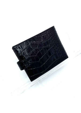 Кошелек портмоне черный мужской кожаный маленький горизонтальный на кнопке под рептилию Karya (324622155)