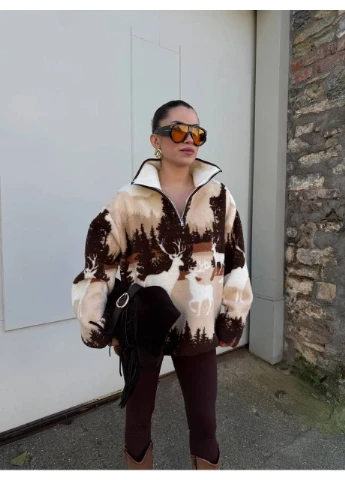 Кофта утепленная на молнии Коричневая, цвет Коричневый Fashion (379368692)