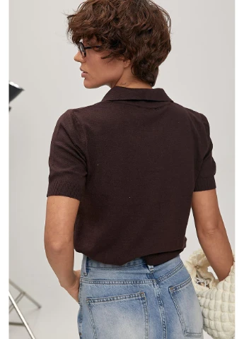 Однотонне в'язане поло - пудра колір Lurex - (383136854)