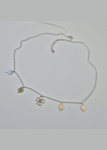 Жіноча срібна цепочка без каменів кольє з підвісками Конюшина 40 см срібло 925 проби Родоване кл2/3022 2.50г No Brand (306854736)