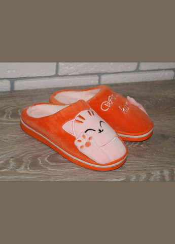 Оранжевые тапочки для девочки с милым котиком оранжевые Lion с аппликацией, с вышивкой