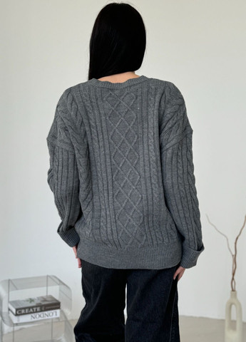 Сірий демісезонний в’язаний джемпер косичка джемпер No Brand
