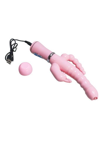 Вібратор потрійний анально-вагінальний з кліторальною стимуляцією вбудований акумулятор Рожевий No Brand (330823222)