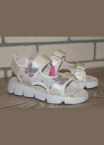 Босоніжки для дівчинки з об'ємними метеликами білі Lilin Shoes (295545258)