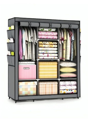 Текстильный складной шкаф гардероб с полками вешалками для хранения одежды сумок 8 полок 175×130×45 см (481630-Prob) Unbranded (364233670)