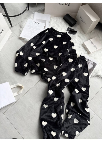 Чорна зимня жіноча піжама тепла світшот + брюки No Brand