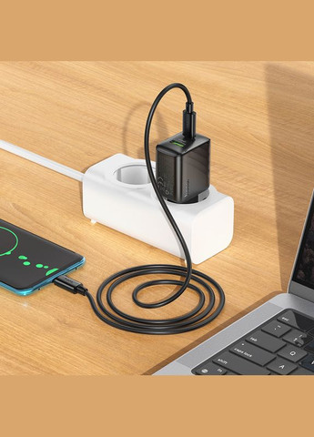 Зарядний пристрій із швидкою зарядкою PD20W та кабелем Type-C to Type-C CS25A |1Type-C, 1USB| Чорний Hoco (337350774)