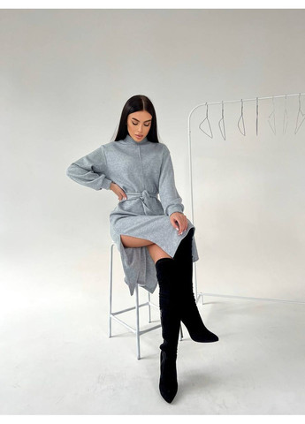 Серое кэжуал женское платье с разрезами в длине меди из ангоры MonCher