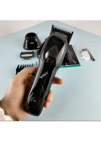 Професійна машинка для стриження бездротова акумуляторна LED-дисплей V-653 Чорна + 4 насадки VGR (364275911)