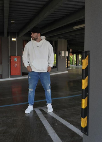 Біле чоловіче модне оверсайз худі з трендовим дизайном No Brand (305845056)