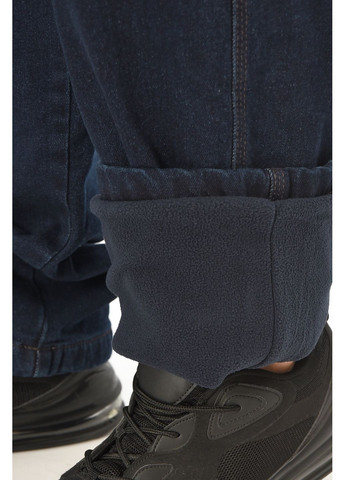 Темно-синие демисезонные прямые джинсы мужские полубатальные на флисе тёмно-синего цвета Let's Shop