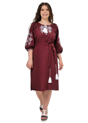 Бордовая платье-вышиванка слобожанка (бордо) Golfstream свободная полиэстер, лен (298833773)