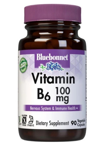 Vitamin B6 100 mg 90 Veg Caps Bluebonnet Nutrition (294058483)