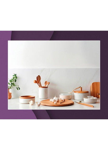 Виниловый фотофон кухонный, белая мраморная стена с посудой и светлый мраморный пол 140×210 см, №57141 PhotoVinyl (354720500)