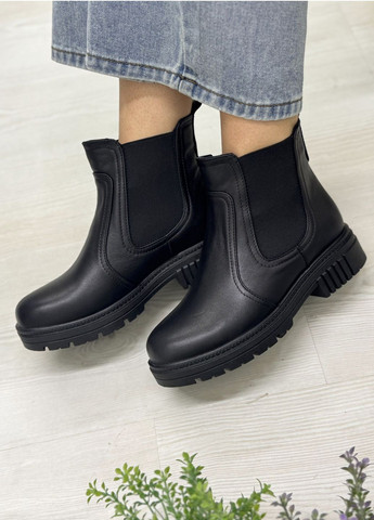 Осенние челси черные кожаные женские. демисезонные челси Vasha para без декора