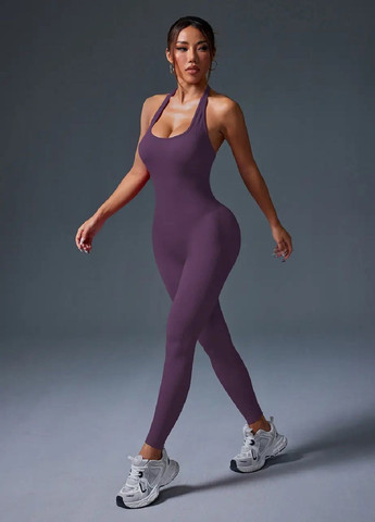 Женский спортивный цельный комбинезон с пуш ап эффектом для тренировок фитнеса 44-46 (481690-Prob) Фиолетовый размер L Unbranded однотонный фиолетовый спортивный спандекс, нейлон