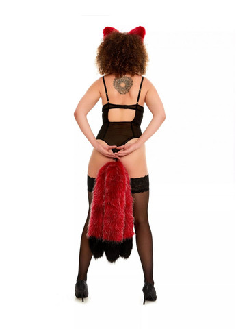 Анальный тройной меховой хвост без пробки, Темно-красный с черным кончиком, 60 см OKOVA (315149016)