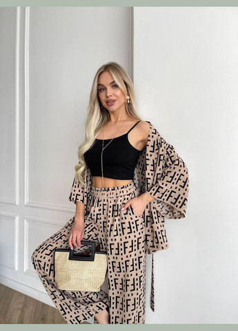 Жіночий легкий прогулянковий костюм бежевого кольору 33205 Fashion (332980506)