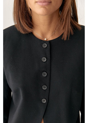 Черный женский укороченный женский жакет без воротника - черный цвет Lurex - демисезонный