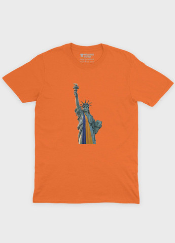 Оранжевая мужская футболка с патриотическим принтом (ts001-1-ora-005-1-023) Modno
