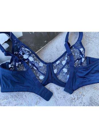 Синій мереживний бюстгальтер на чашку d без поролону, прозорий ліфчик синього кольору Lanny Mode
