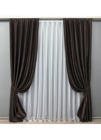 Комплект готових штор Льон Парма № 1087ш Венге 150х270 см 2 шт (30-895) VR-Textil (299632515)