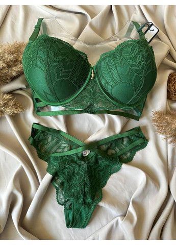 Зеленый комплект бюстгальтер push-up и трусики танга 313 зеленый CHLX