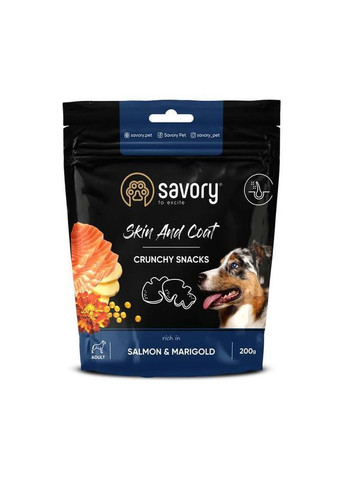Лакомство для собак Crunchy Snacks Skin & Coat Salmon & Marigolds с лососем и бархатцами, 200г Savory (293408375)