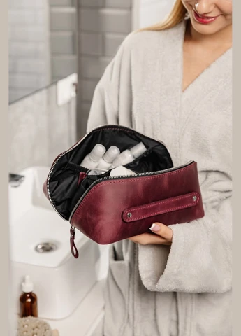 Кожаная косметичка BeautyBox Бордовая крейзи-хорс Skin and Skin (322401123)