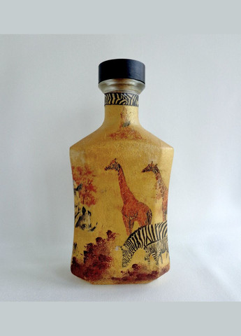Декоративная золотая интерьерная бутылка ручной работы в технике декупаж "Африканское Сафари" No Brand (349843381)
