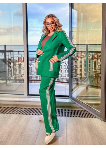 Костюм із брюками палаццо з лампасами, Мод БЛК 082, зелений, розімр 62-64 No Brand (355469720)