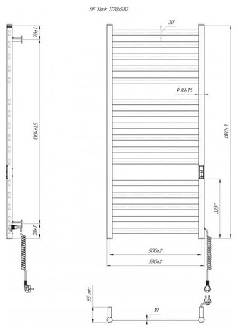 Электрический полотенцесушитель HF York 1170х530 TR K мат Mario (318681203)