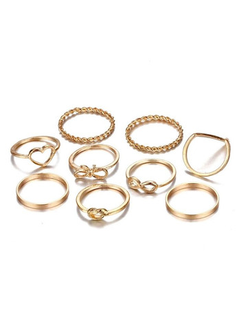 Набір жіночих кілець 9 шт. золотисті перстні каблучки на фаланги кісточки нескінченність серце No Brand (340463712)