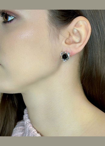 Срібні сережки з оніксом чорнені Family Jewelry House (324627480)