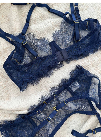Синий балконет комплект женского белья | нежный кружевной, синее соблазнение Vital-Textile с косточками полиэстер, эластан