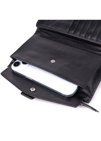 Вертикальный стильный кошелек из гладкой натуральной кожи 22885 Черный Vintage (317254188)