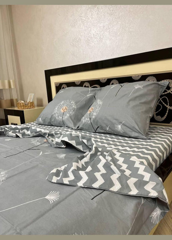 Постельное белье хлопковое Одуванчики Двуспальное 180 x 220 Бязь Серое 70 х 70 No Brand (303677802)