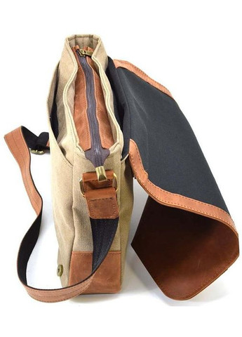 Сумка крос-боді через плече чоловіча для документів А4 з натуральної шкіри та текстилю середня Коричневий 36884 TARWA (353690189)