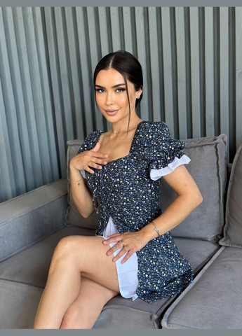 Чорно-білий повсякденний жіноча сукня міні з розрізом у квітковий принт а-силует Україна з квітковим принтом