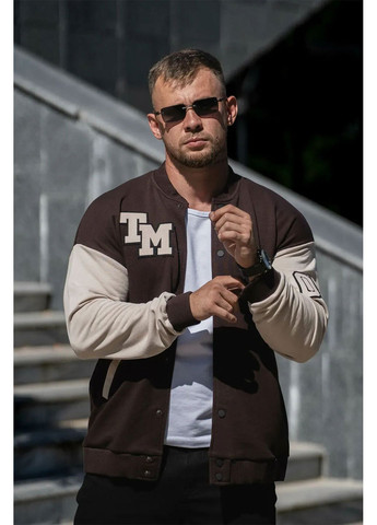 Чоловічий бомбер на кнопках oversize petlia 23 коричневий з білим Teamv (366740734)