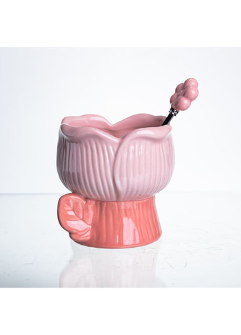 Чаша фарфоровая для мороженого в форме тюльпана с ложкой 300 мл, розовый Yiwu FM-42P No Brand (368641506)
