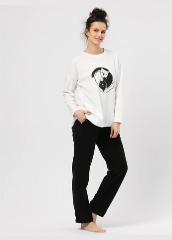 Чорно-біла зимня жіноча тепла флісова піжама кофта + брюки Key