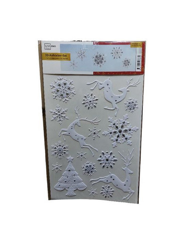 3D Новорічна наклейка Олені зі сніжинками 29 на 41 см біло-сріблястий Livarno home Наклейка (361931066)