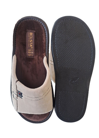 Бежевые тапочки мужские открытые велюровые Белста