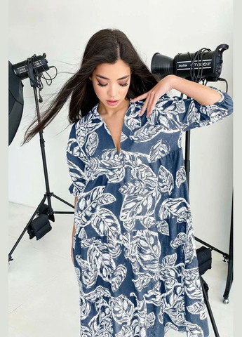 Синя повсякденний, кежуал сукня з пишною спідницею Seventeen з квітковим принтом