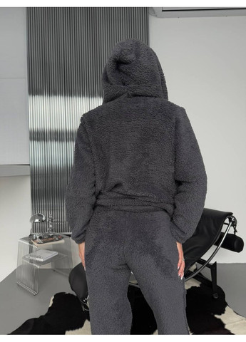 Графитовая зимняя пижама 349 тройка турецкая двухсторонняя махра топ,штаны, кофта с капюшоном Україна
