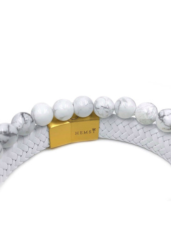 Комплект браслетів зі шкіри із застібкою золотого кольору та кахолонгу з дисками (12130) Hemst (302665688)